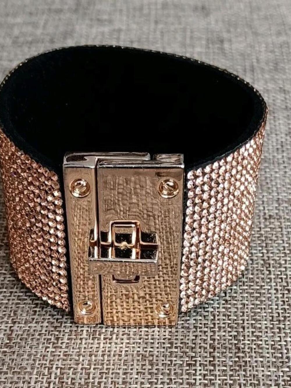 Couture Style Gold Tone Rhinestone Wrap Bracelet w/heavy-duty gold buckle clasp